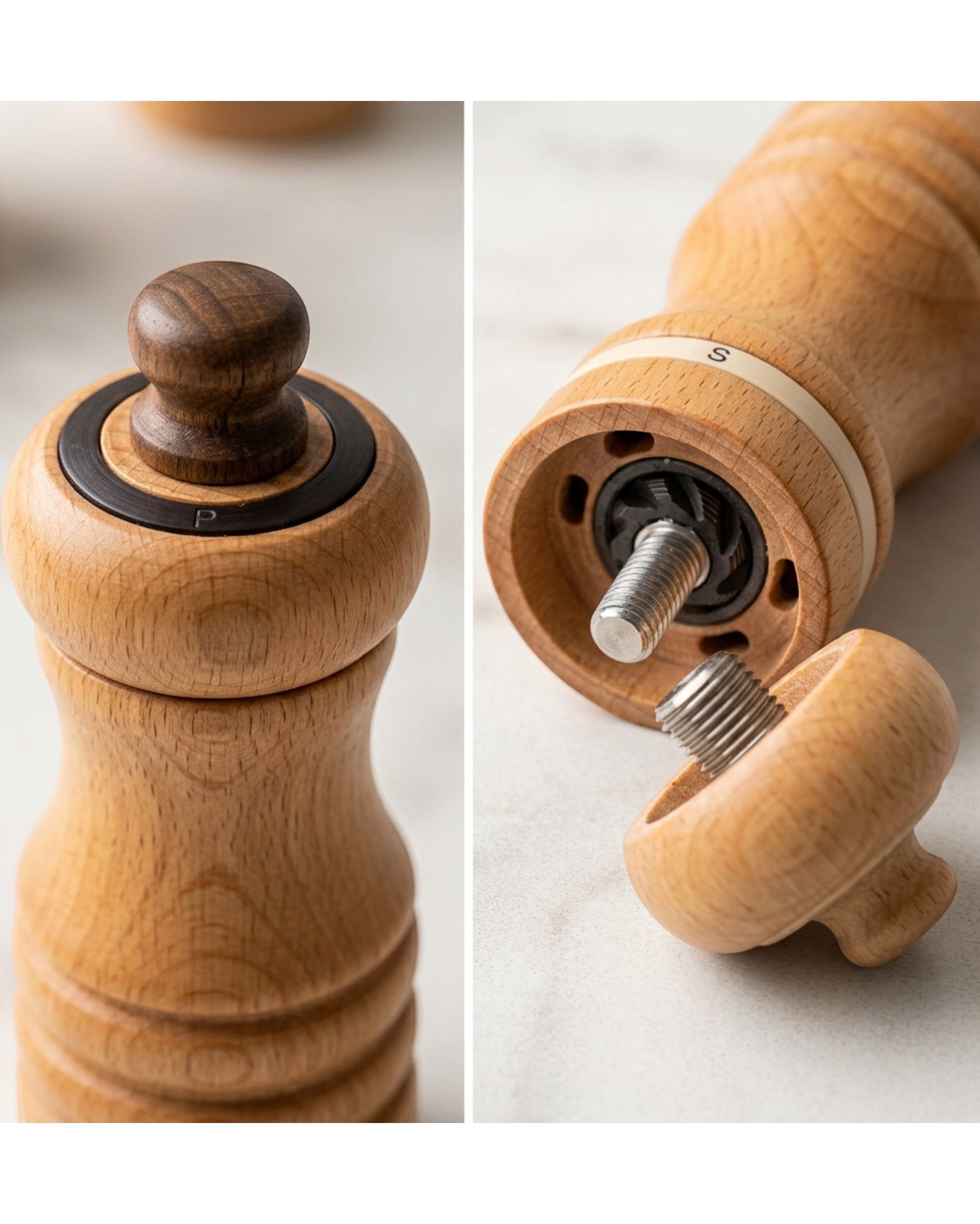 Novahu Beech Manual Pepper and Salt Mill Set of 2 20 cm Natural - Detail view