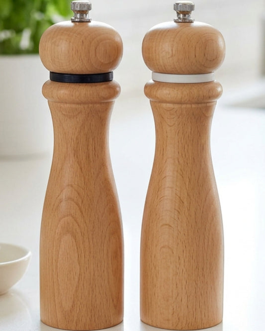 Novahu Beech Manual Pepper and Salt Mill Set of 2 20 cm Natural - Lifestyle view